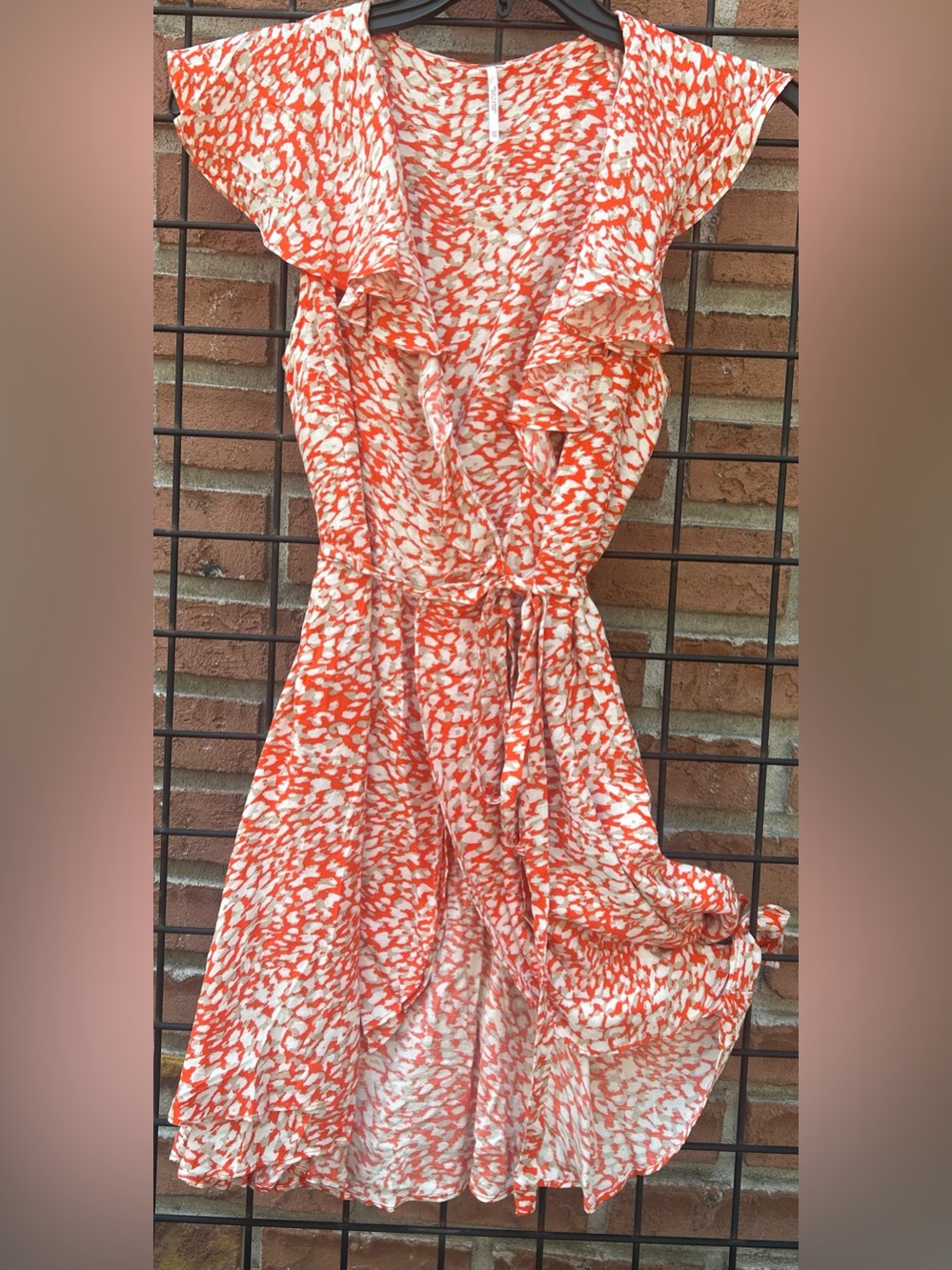 Free People Orange and Cream Ruffle Wrap Midi Dress